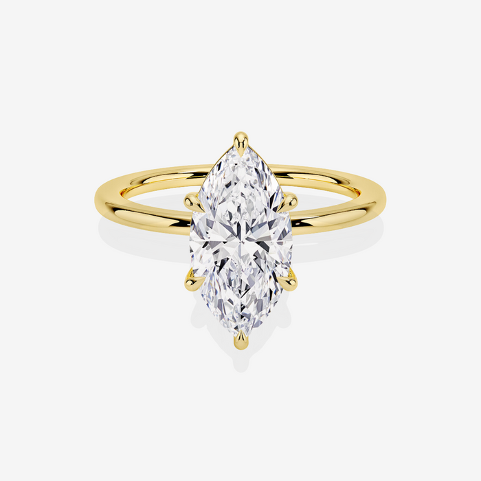 Marquise Cut Lab Grown Diamond Petite Solitaire Engagement 14K Gold Ring