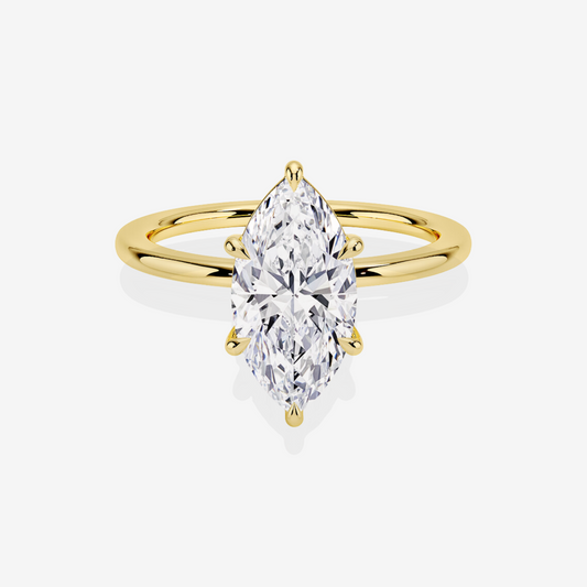 Marquise Cut Lab Grown Diamond Petite Solitaire Engagement 14K Gold Ring