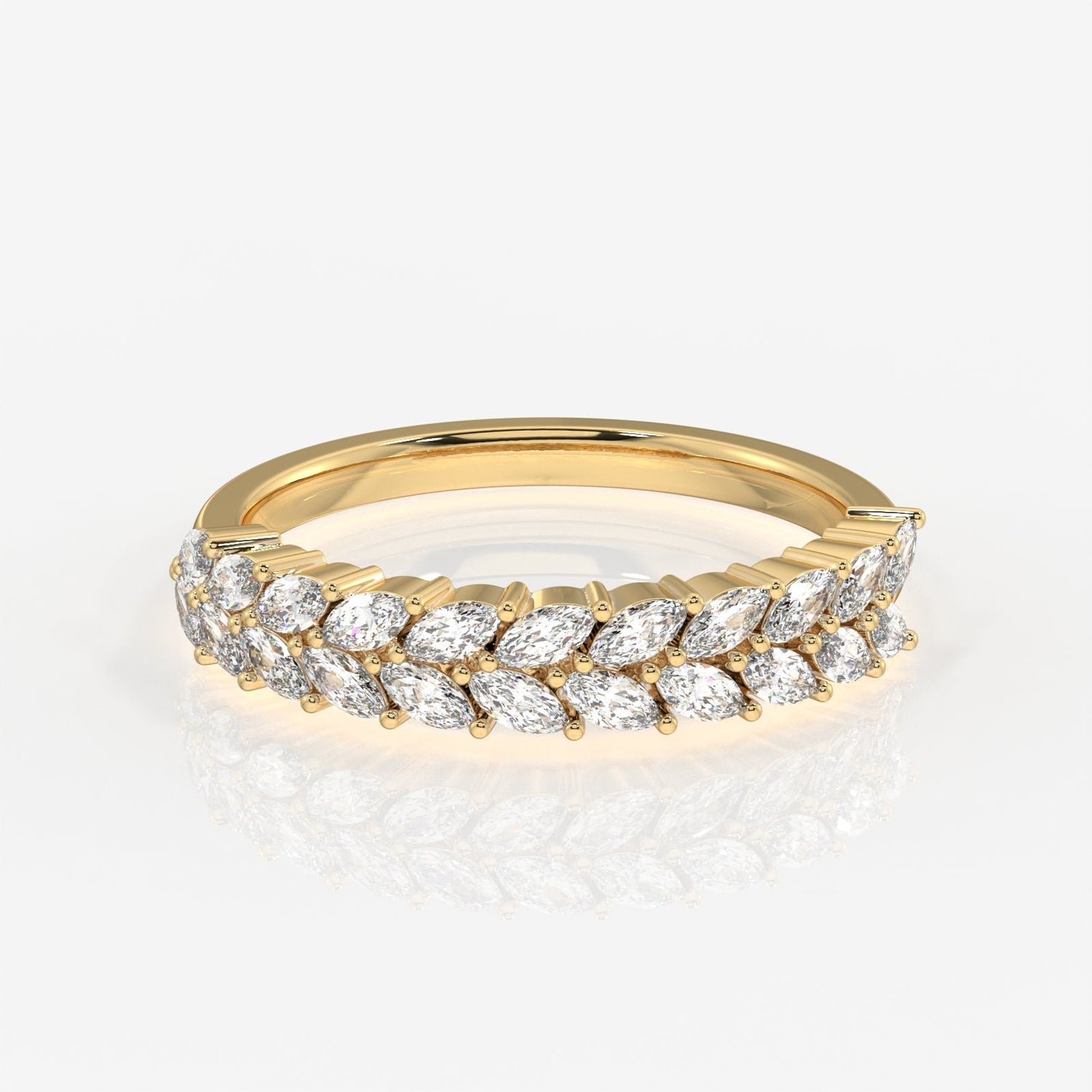 Marquise Cut Lab Grown Diamond Wedding Band 14k Gold Ring
