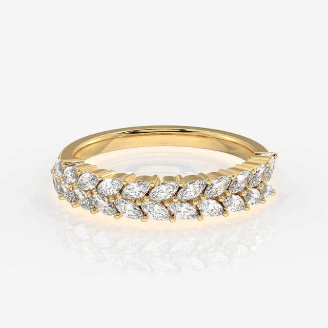 Marquise Cut Moissanite Diamond Wedding Band Sterling Silver Ring