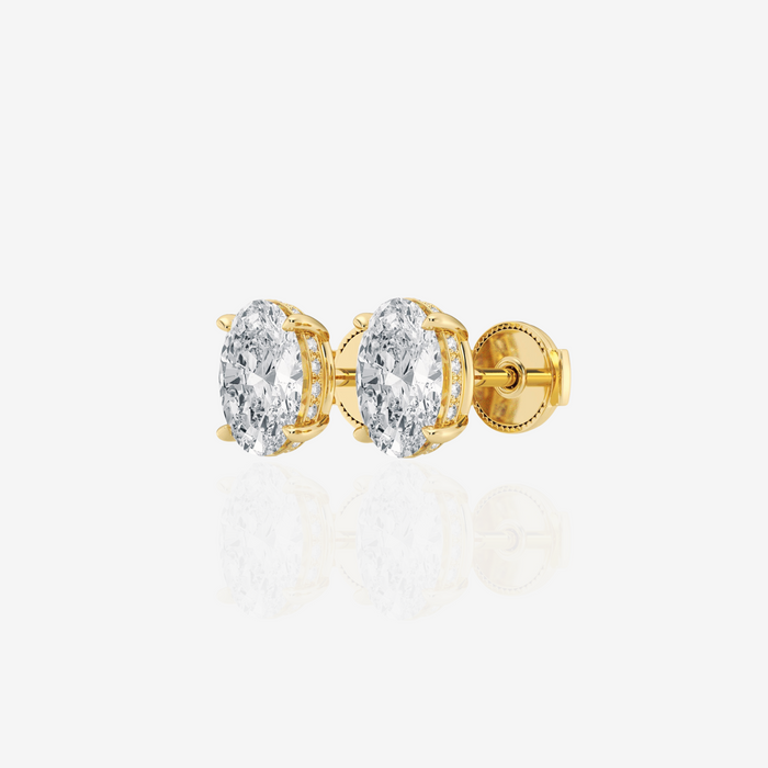 Oval Cut Lab Grown Diamond Hidden Halo Stud 14k Gold Earrings