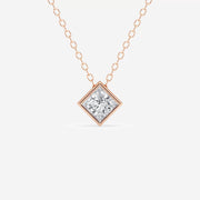 Princess Cut  Moissanite Diamond Bezel Sterling Silver Solitaire  Pendant
