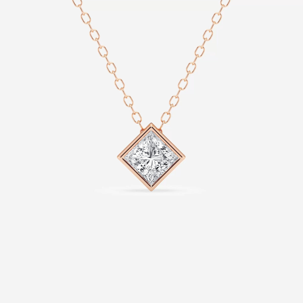 Princess Cut  Moissanite Diamond Bezel Sterling Silver Solitaire  Pendant