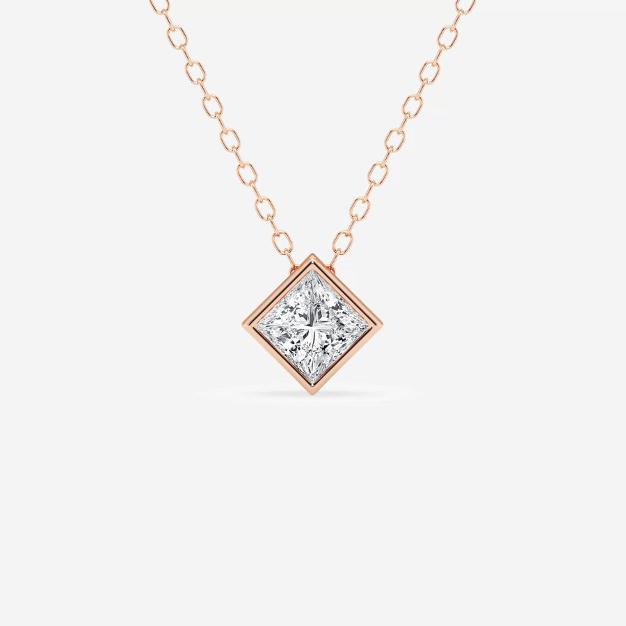 Princess Cut  Moissanite Diamond Bezel Sterling Silver Solitaire  Pendant