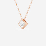 Princess Cut  Moissanite Diamond Bezel Sterling Silver Solitaire  Pendant
