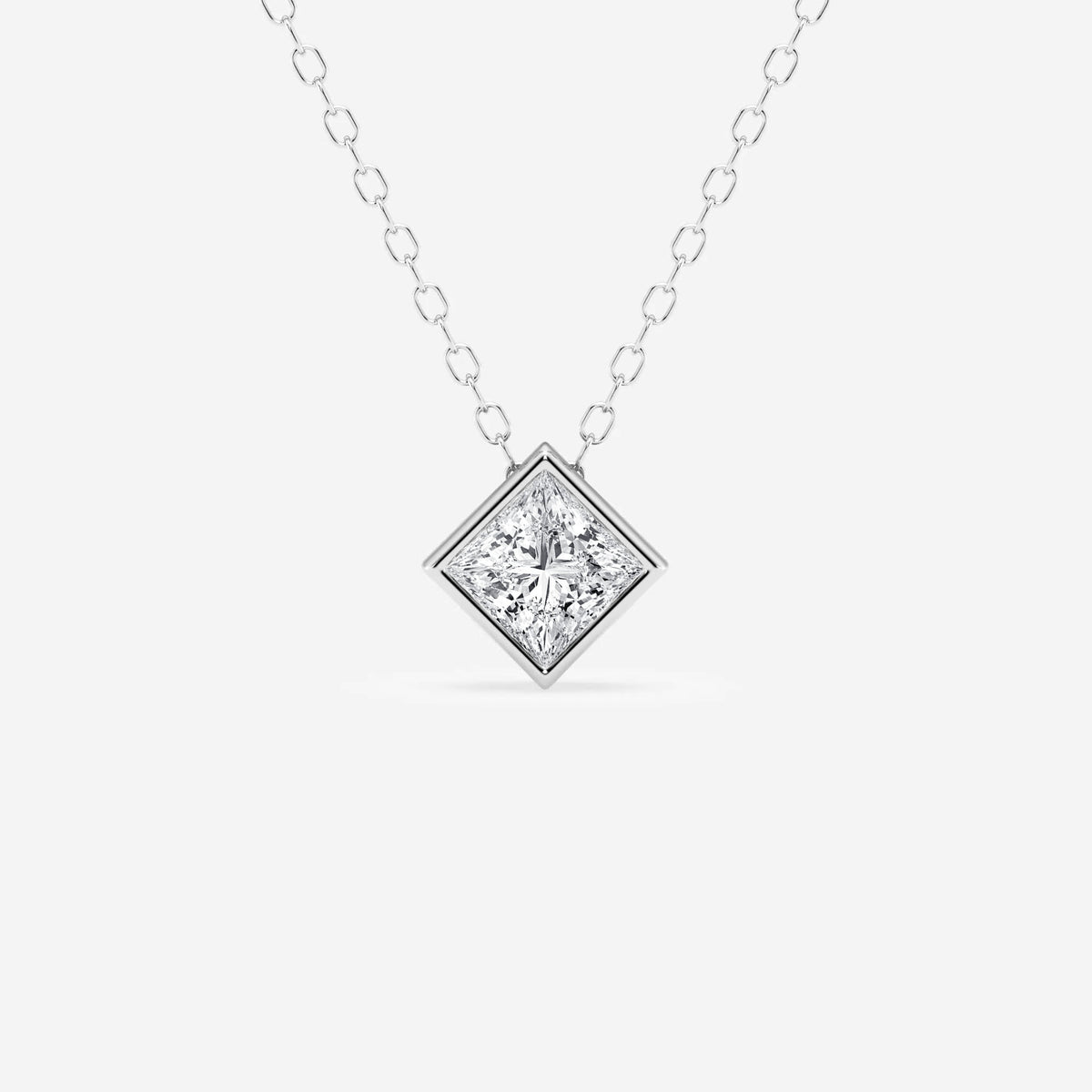 Princess Cut  Moissanite Diamond Bezel Sterling Silver Solitaire  Pendant