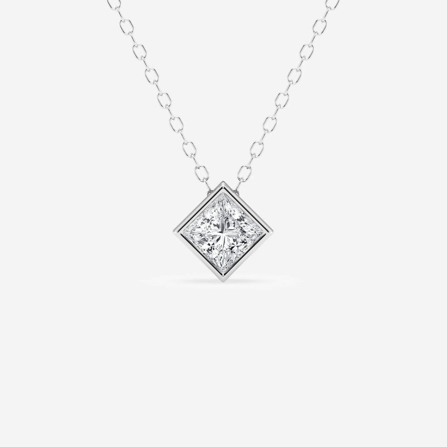 Princess Cut  Moissanite Diamond Bezel Sterling Silver Solitaire  Pendant