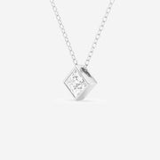 Princess Cut  Moissanite Diamond Bezel Sterling Silver Solitaire  Pendant