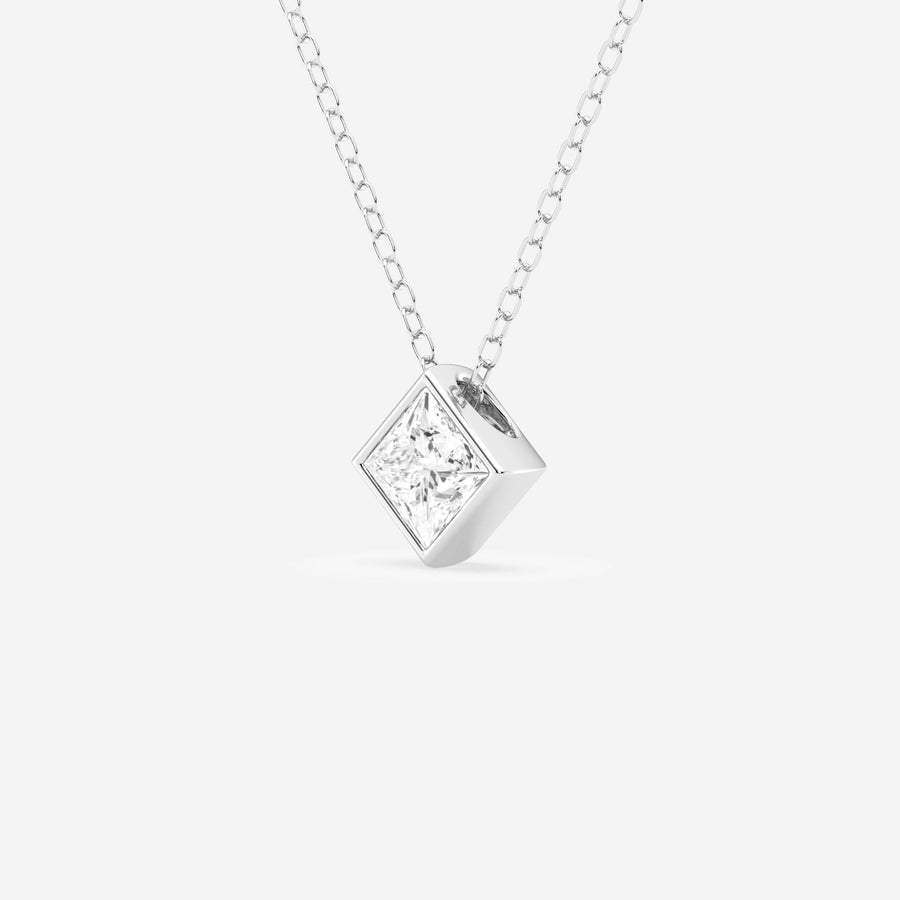 Princess Cut  Moissanite Diamond Bezel Sterling Silver Solitaire  Pendant
