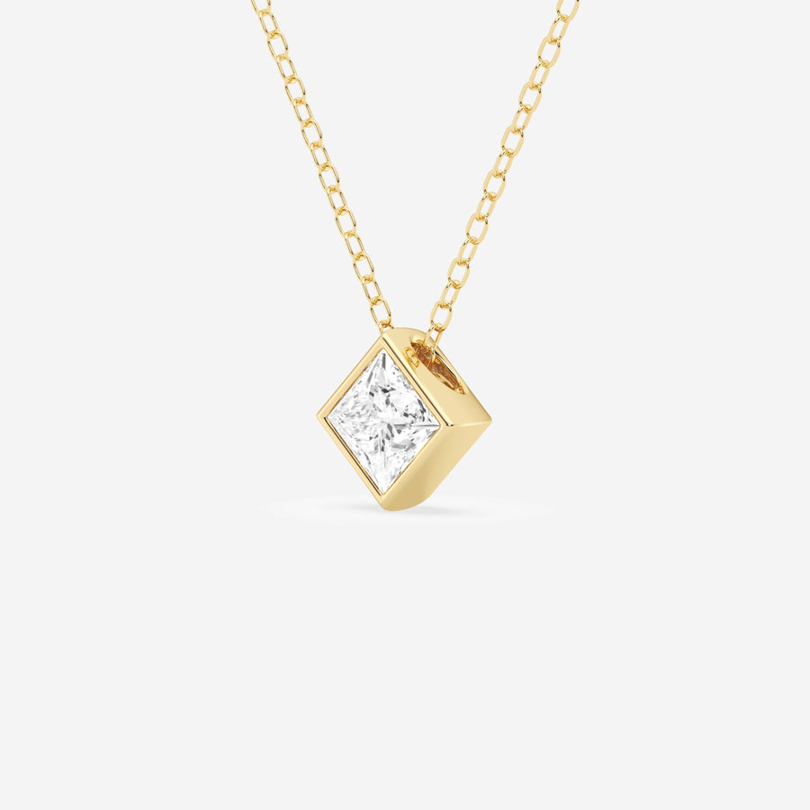 Princess Cut  Moissanite Diamond Bezel Sterling Silver Solitaire  Pendant