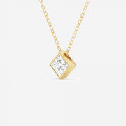 Princess Cut  Moissanite Diamond Bezel Sterling Silver Solitaire  Pendant