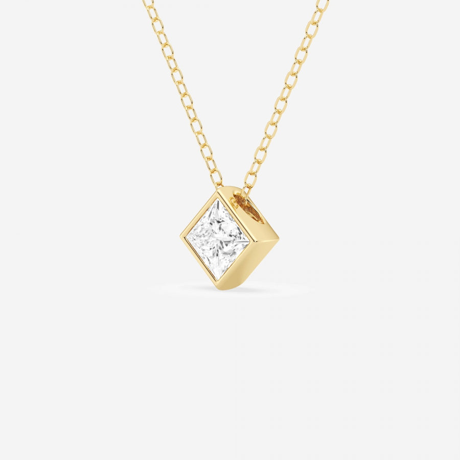 Princess Cut  Moissanite Diamond Bezel Sterling Silver Solitaire  Pendant