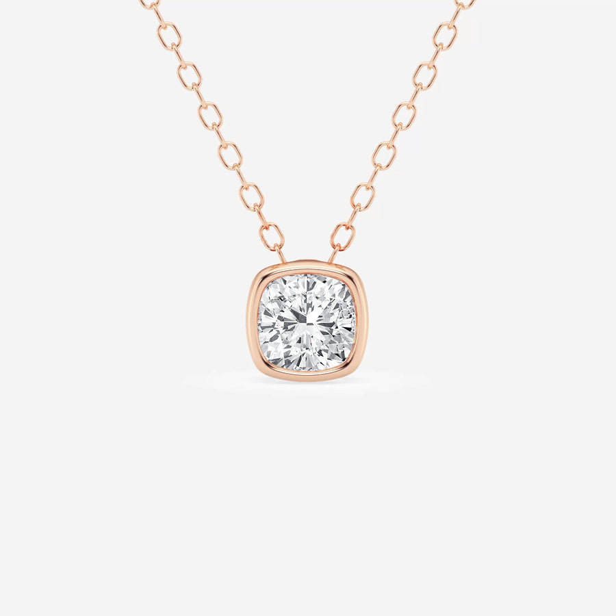 Cushion Cut Moissanite Diamond Bezel Sterling Silver Solitaire  Pendant