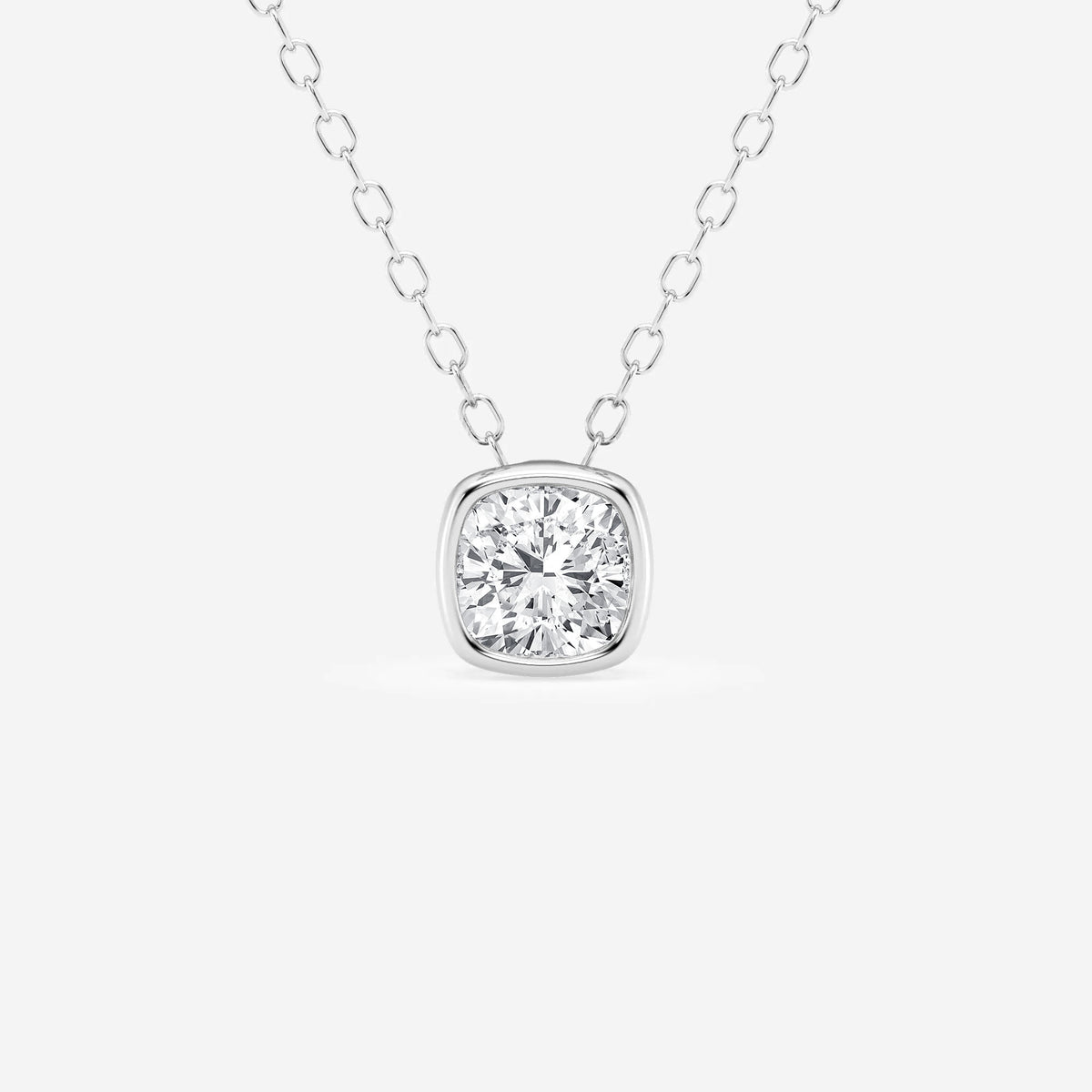 Cushion Cut Moissanite Diamond Bezel Sterling Silver Solitaire  Pendant
