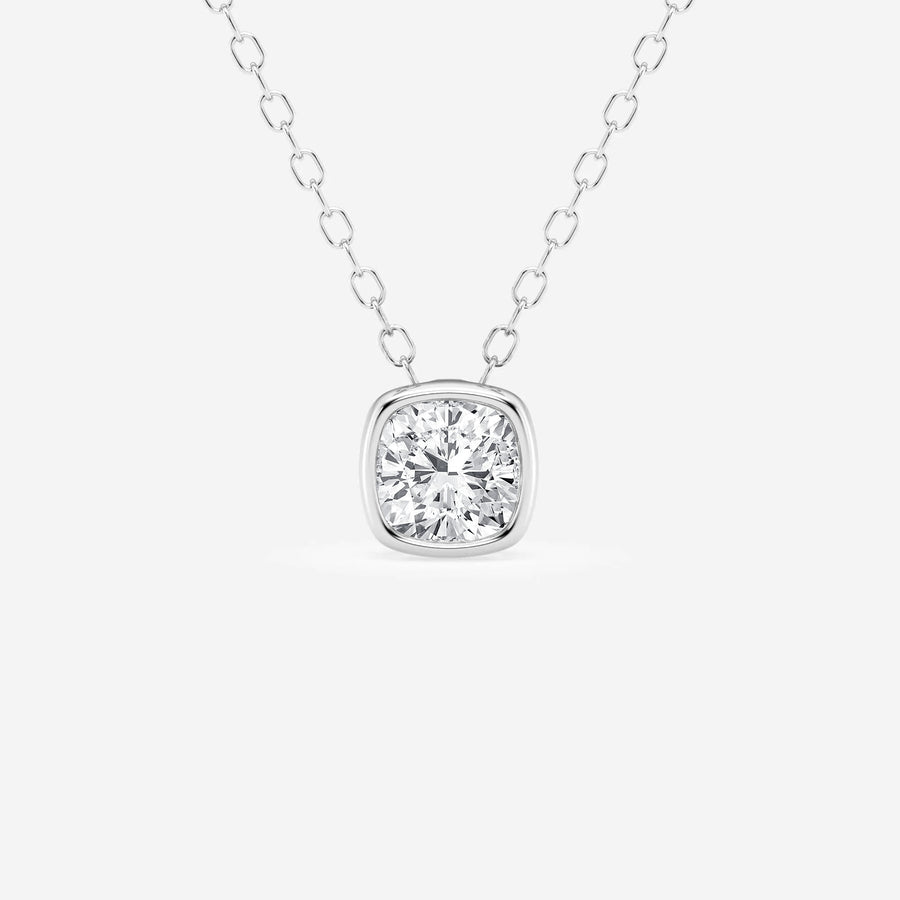 Cushion Cut Moissanite Diamond Bezel Sterling Silver Solitaire  Pendant
