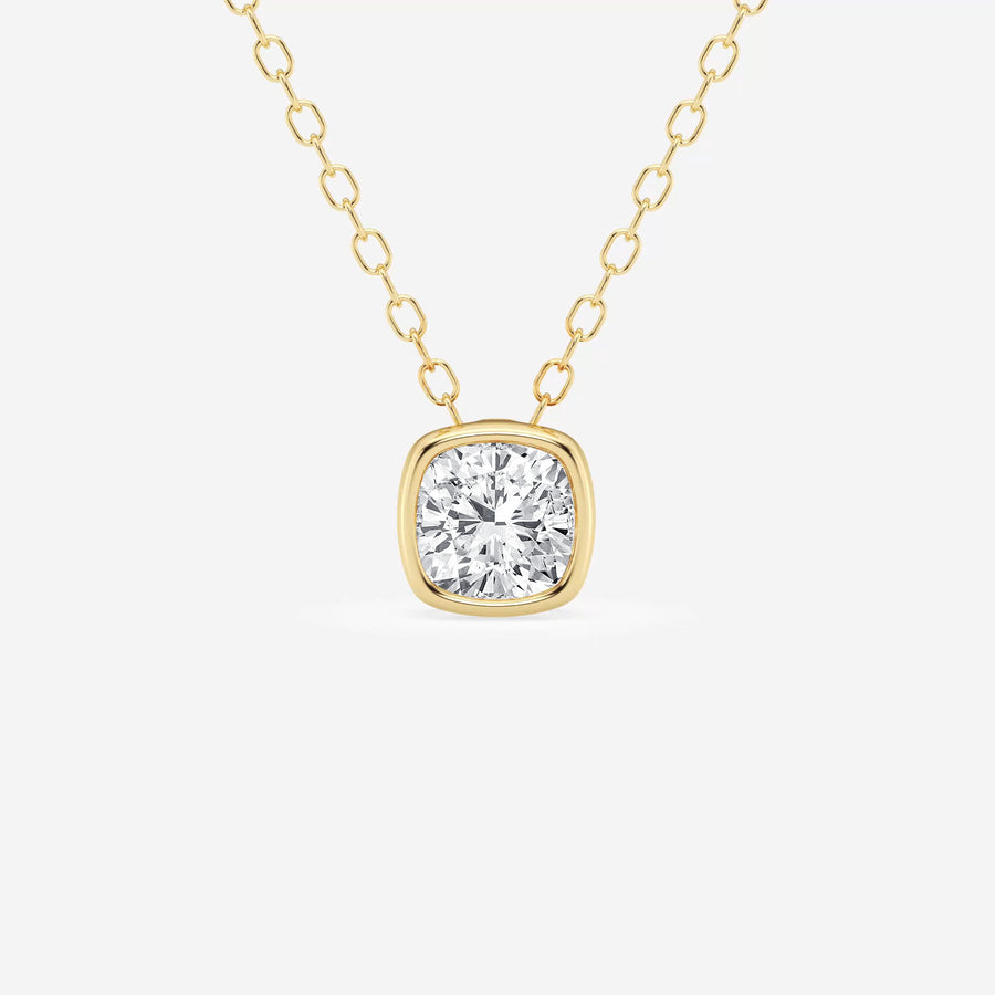 Cushion Cut Moissanite Diamond Bezel Sterling Silver Solitaire  Pendant
