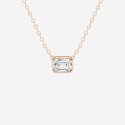 Emerald Cut Moissanite Diamond Bezel Sterling Silver Solitaire  Pendant