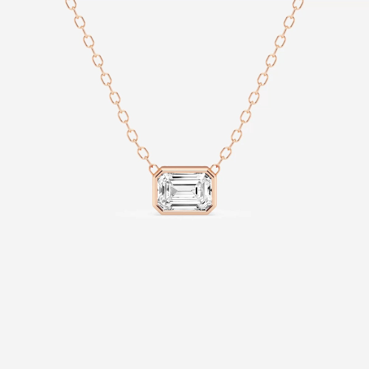 Emerald Cut Moissanite Diamond Bezel Sterling Silver Solitaire  Pendant