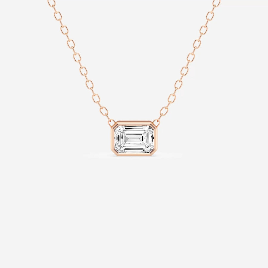 Emerald Cut Moissanite Diamond Bezel Sterling Silver Solitaire  Pendant
