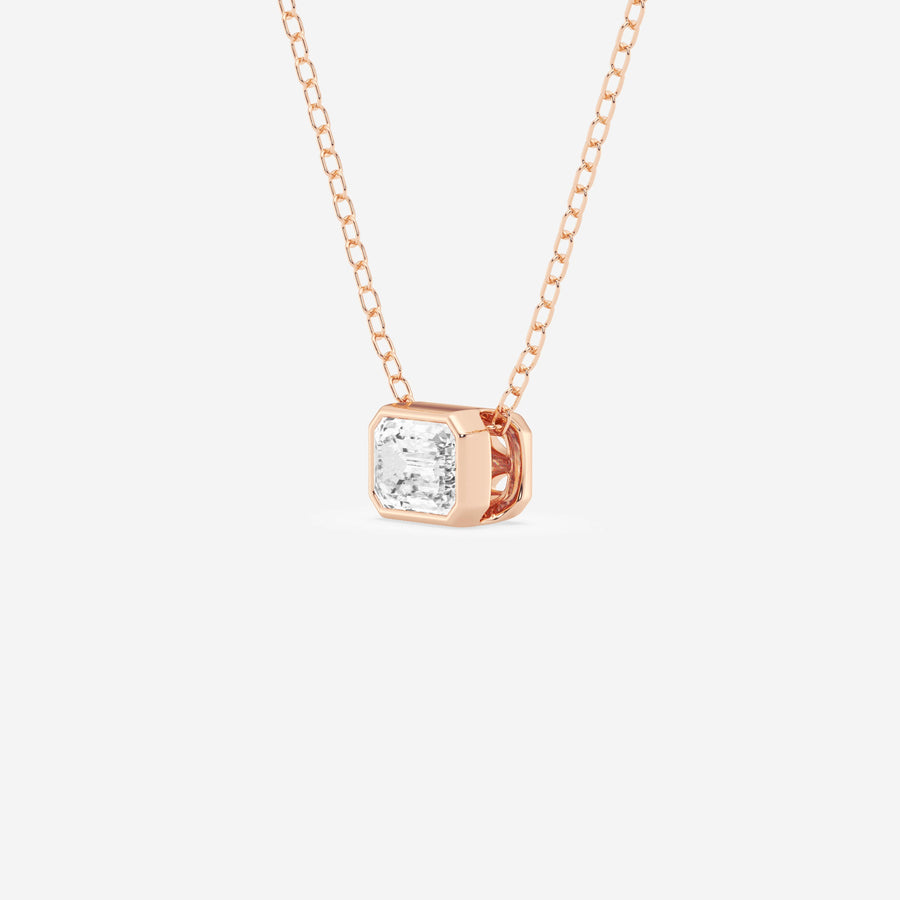 Emerald Cut Moissanite Diamond Bezel Sterling Silver Solitaire  Pendant