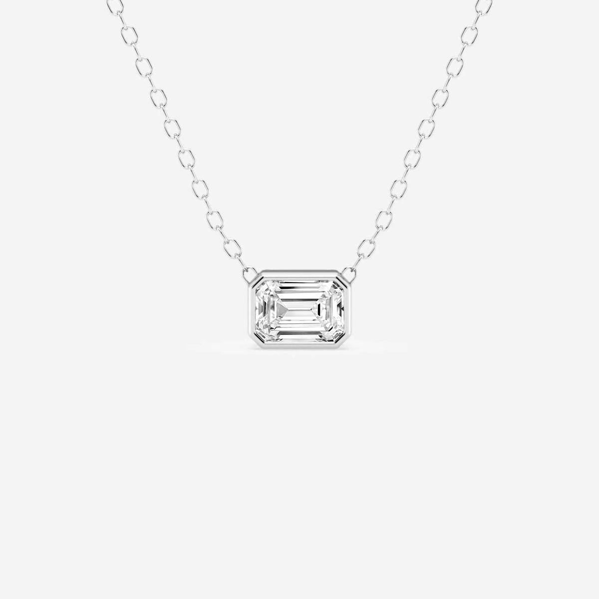 Emerald Cut Moissanite Diamond Bezel Sterling Silver Solitaire  Pendant