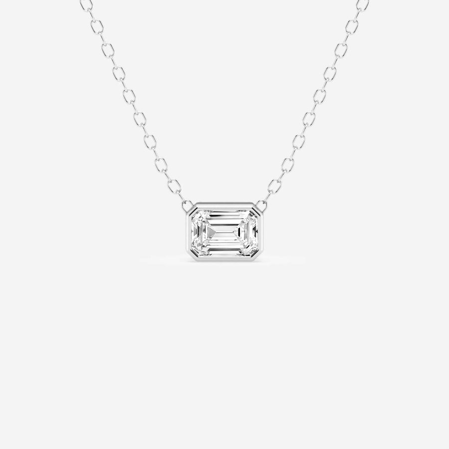 Emerald Cut Moissanite Diamond Bezel Sterling Silver Solitaire  Pendant