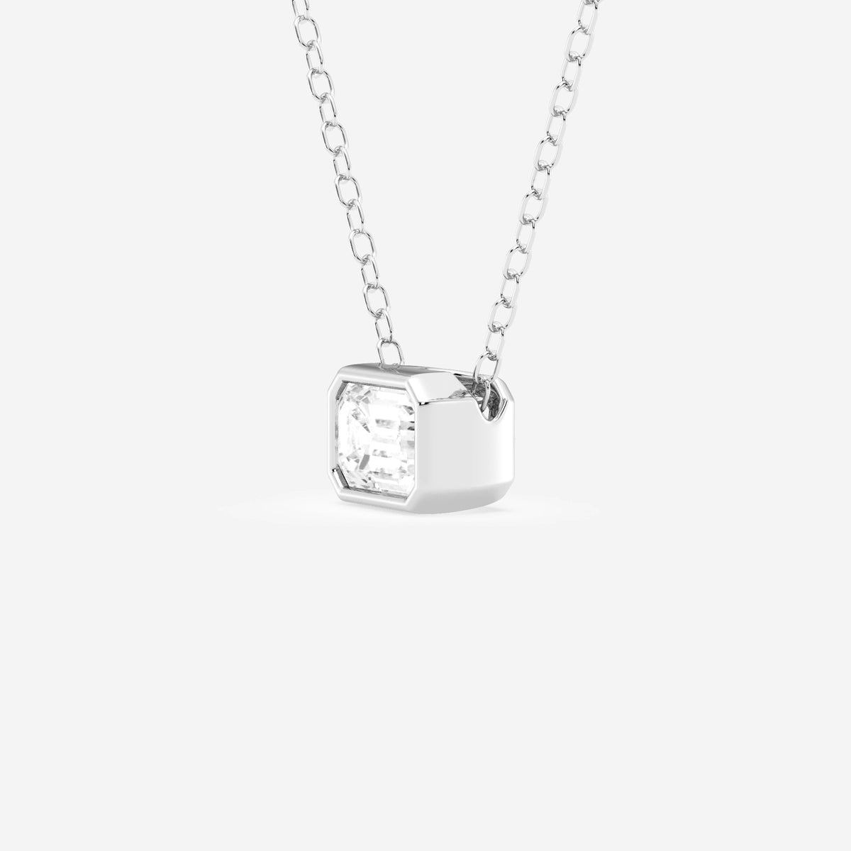 Emerald Cut Moissanite Diamond Bezel Sterling Silver Solitaire  Pendant