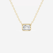 Emerald Cut Moissanite Diamond Bezel Sterling Silver Solitaire  Pendant