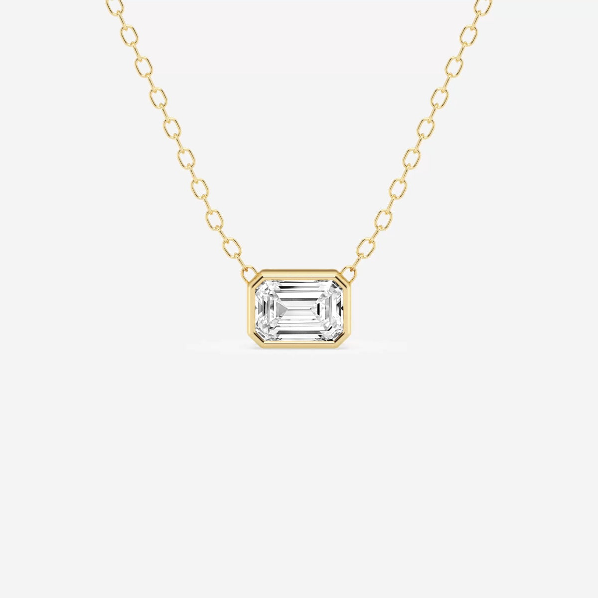 Emerald Cut Moissanite Diamond Bezel Sterling Silver Solitaire  Pendant