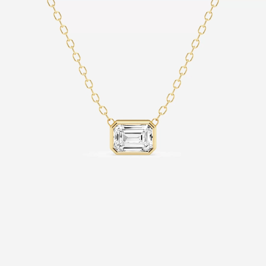 Emerald Cut Moissanite Diamond Bezel Sterling Silver Solitaire  Pendant
