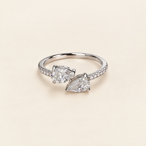 PR-1077 14K white gold toi et moi ring with two pear-cut lab-grown diamonds