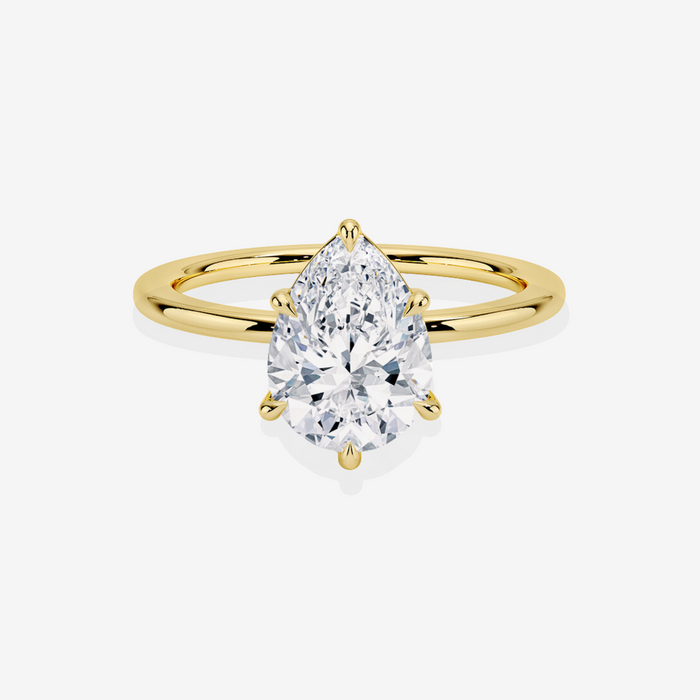 Pear Cut Lab Grown Diamond Petite Solitaire Engagement 14k Gold Ring