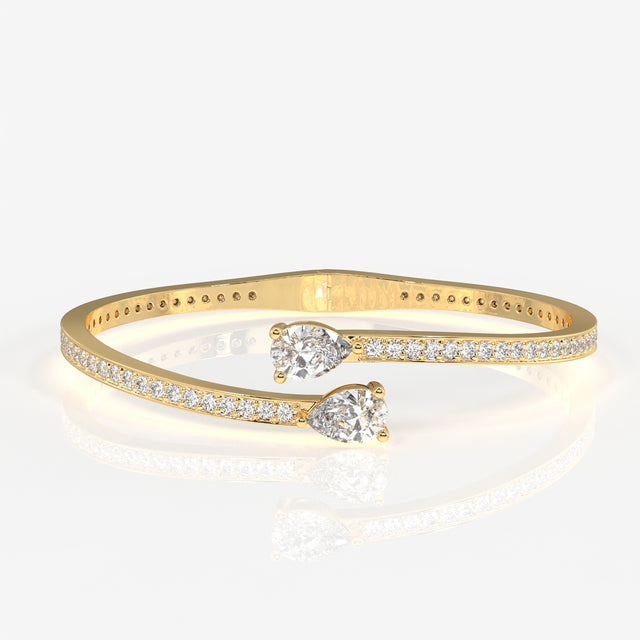 Pear Cut Moissanite Diamond Open Cuff Pave Sterling Silver Bracelet