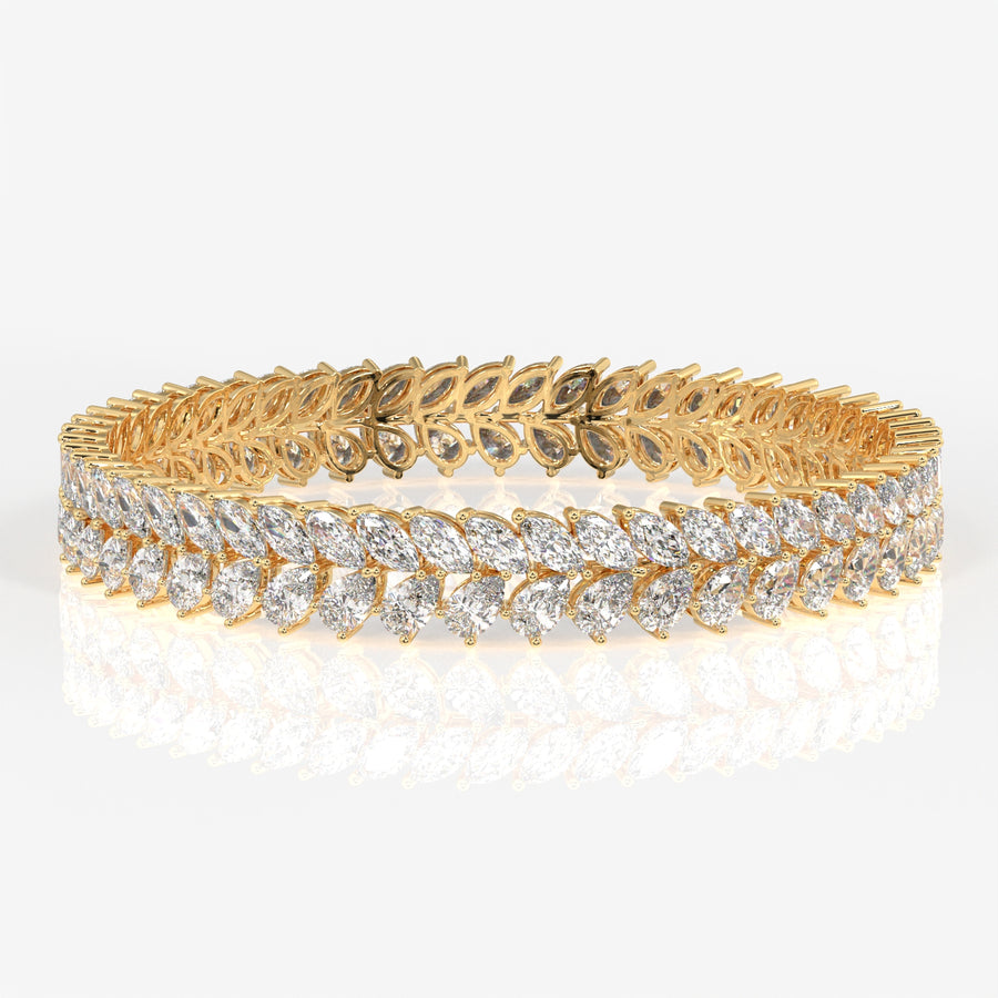 Pear and Marquise Cut Moissanite Diamond 18K Gold Bangle