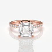 Premium Asscher Cut Moissanite Diamond Pave 14k Gold Ring
