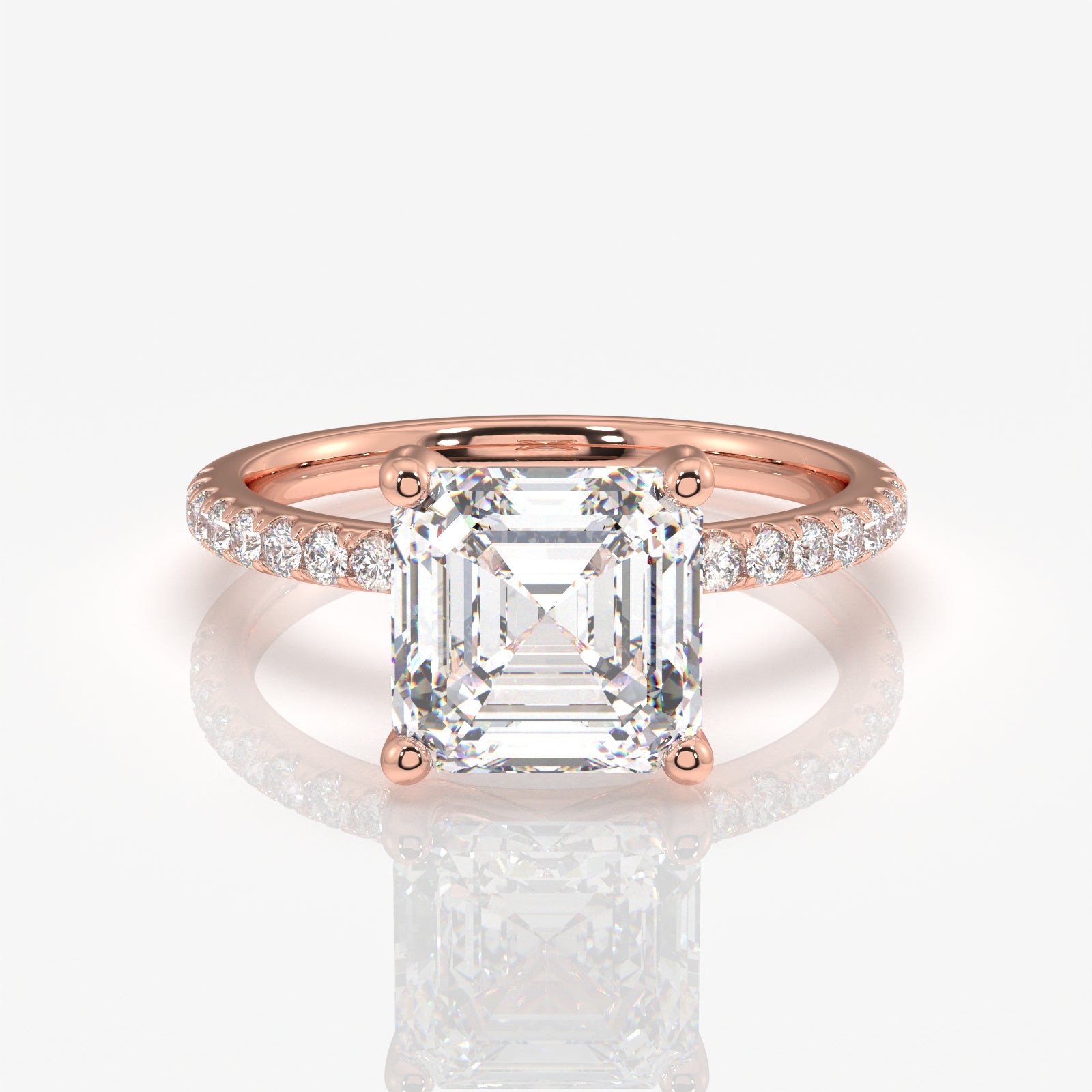 Premium Asscher Cut Moissanite Diamond Pave 14k Gold Ring