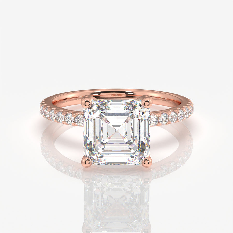 Premium Asscher Cut Moissanite Diamond Pave 14k Gold Ring