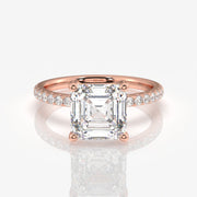 Premium Asscher Cut Moissanite Diamond Pave 14k Gold Ring