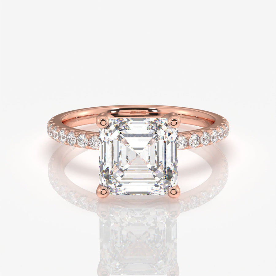 Premium Asscher Cut Moissanite Diamond Pave 14k Gold Ring