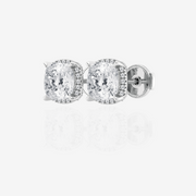 Premium Cushion Cut Moissanite Diamond Halo 18k Gold Stud Earrings