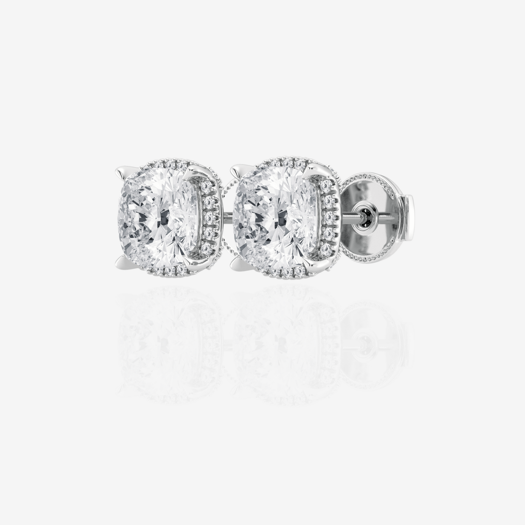 Premium Cushion Cut Moissanite Diamond Halo 18k Gold Stud Earrings