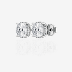 Premium Cushion Cut Moissanite Diamond Halo 18k Gold Stud Earrings