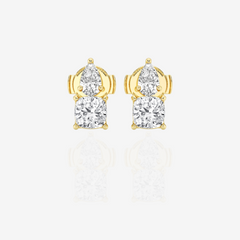 Premium Cushion and Pear Cut Moissanite Diamond 14k Gold Stud