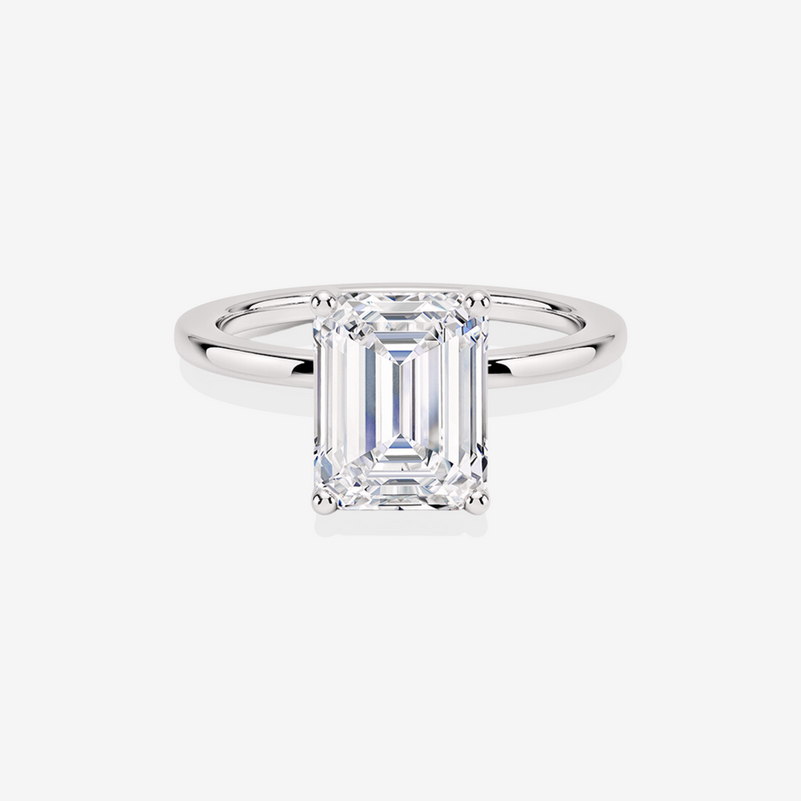 Premium Emerald Cut Lab Grown Diamond Provence Solitaire Engagement 14k Gold Ring