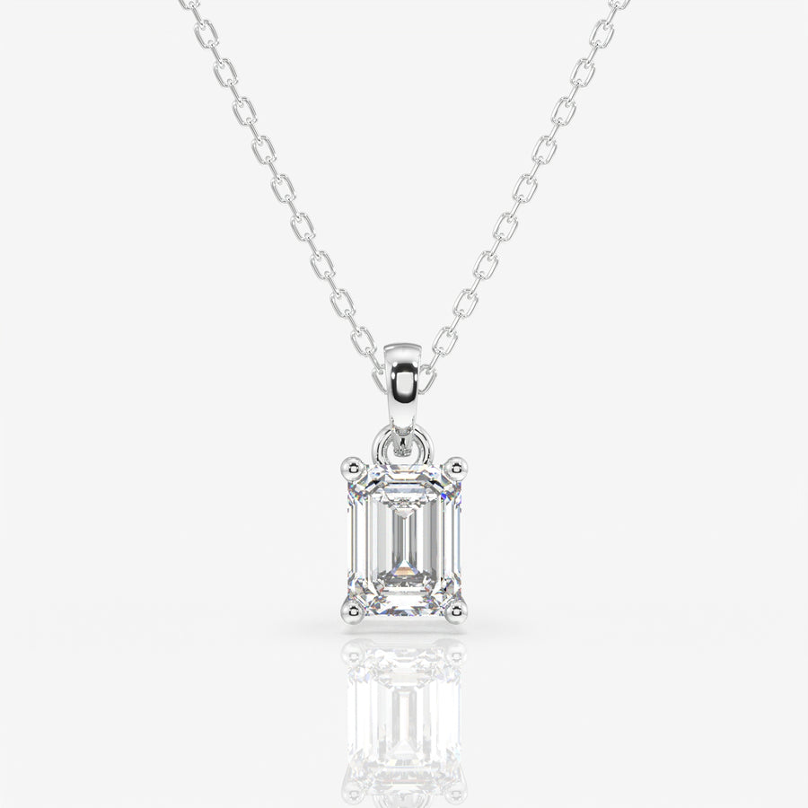 Premium Emerald Cut Moissanite Lab Grown Solitaire 14k Gold Pendant