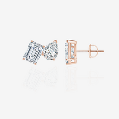Premium Emerald and Pear Cut Moissanite Diamond Stud 14k Gold Earrings