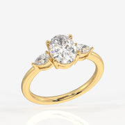 Premium Oval and Pear Cut Moissanite Diamond Three Stone Sterling Silver Ring