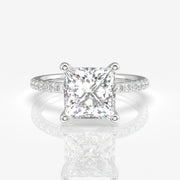 Premium Princess Cut Moissanite Diamond Pave 14k  Ring