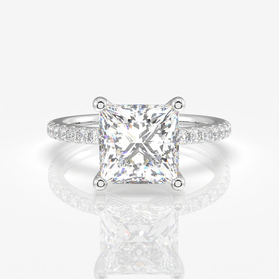Premium Princess Cut Moissanite Diamond Pave 14k  Ring