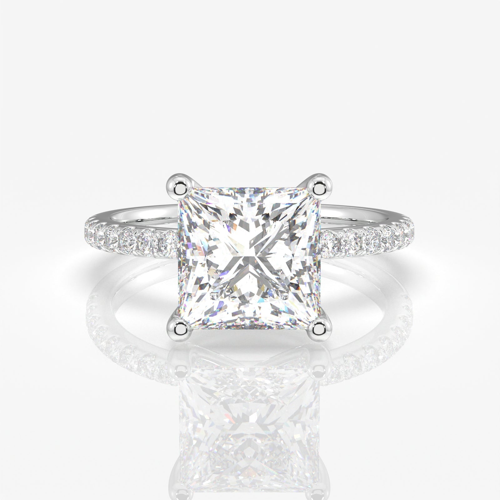 Premium Princess Cut Moissanite Diamond Pave 14k  Ring